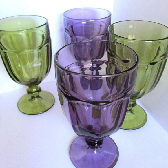 4 Vintage Libbey Duratuff Goblets Amethyst Green mid century modern 70s Glasses - Picture 3 of 6